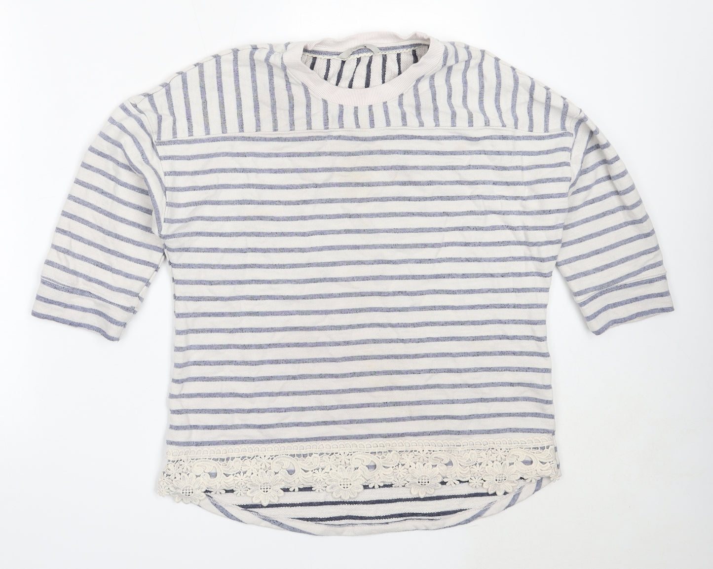 George Womens Ivory Round Neck Striped Polyester Pullover Jumper Size 14