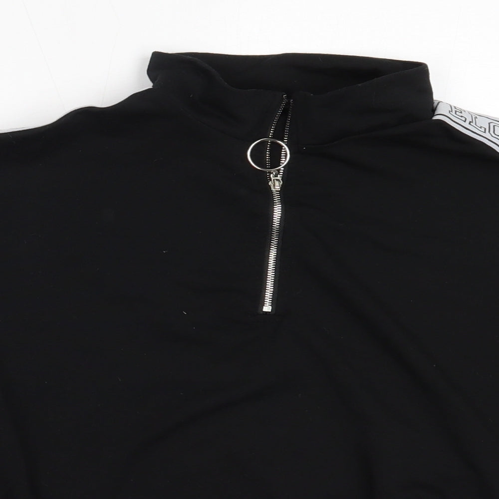 SheIn Womens Black  Polyester Henley Sweatshirt Size L