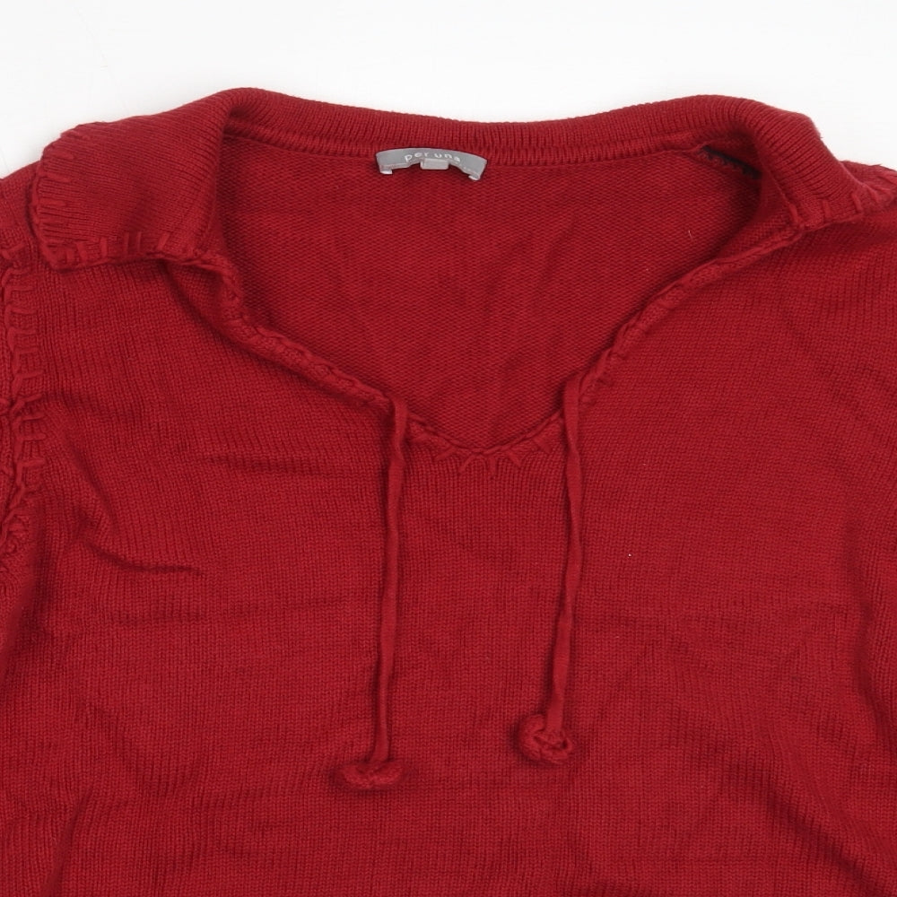 Per Una Womens Red V-Neck  Cotton Pullover Jumper Size 12