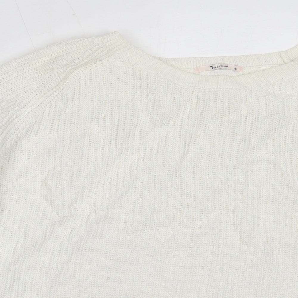 TU Womens White Round Neck  Cotton Pullover Jumper Size 18