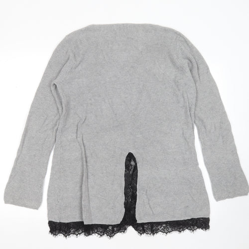 Society 8 Womens Grey Round Neck  Polyester Pullover Jumper Size 14   - lace hem
