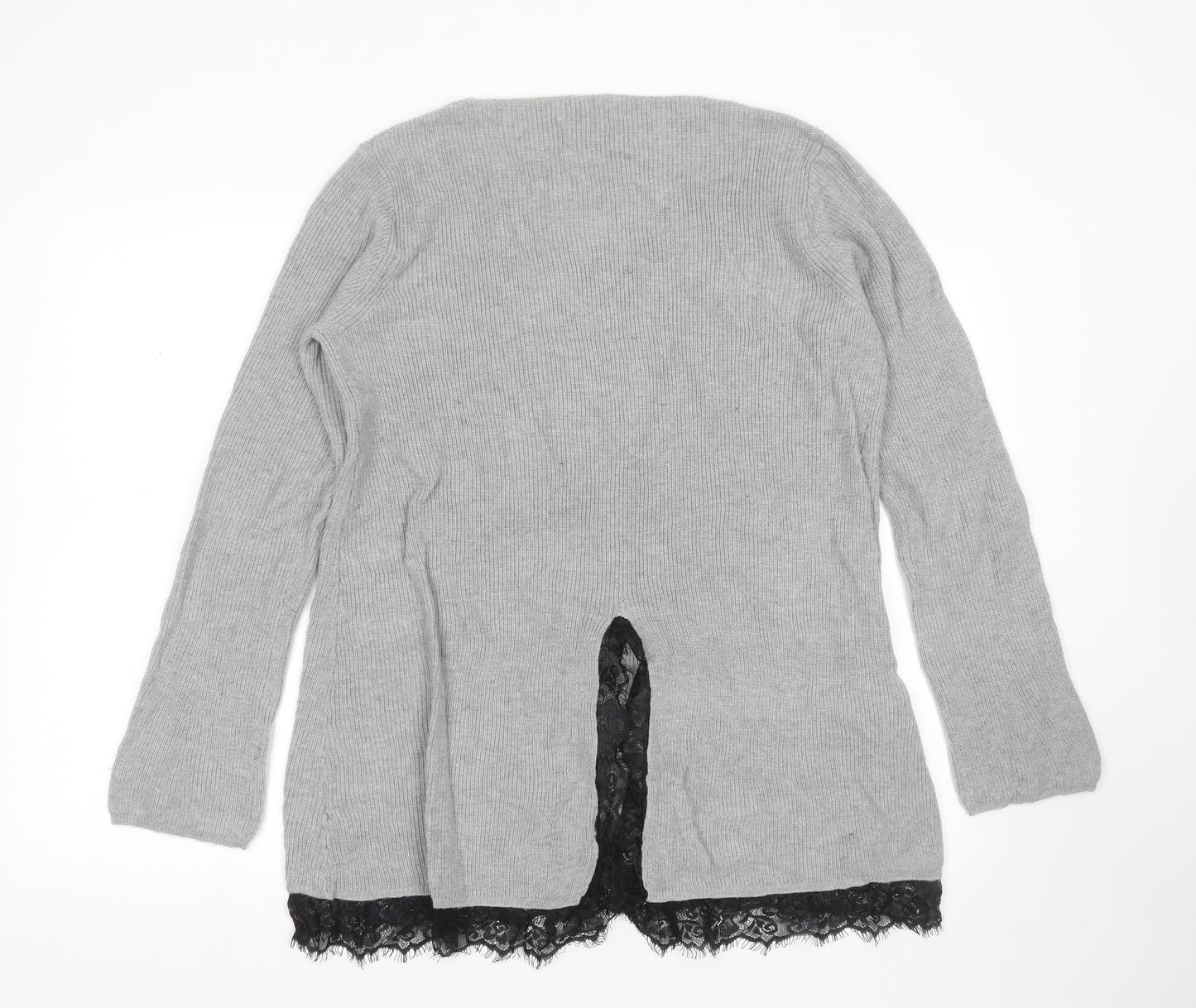Society 8 Womens Grey Round Neck  Polyester Pullover Jumper Size 14   - lace hem
