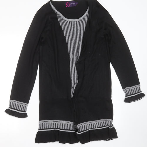 Sarah Dunnway Womens Black Round Neck Striped Polyester Cardigan Jumper Size L