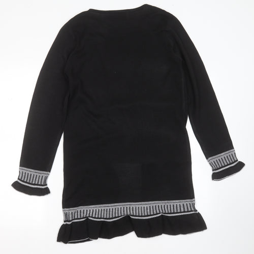 Sarah Dunnway Womens Black Round Neck Striped Polyester Cardigan Jumper Size L