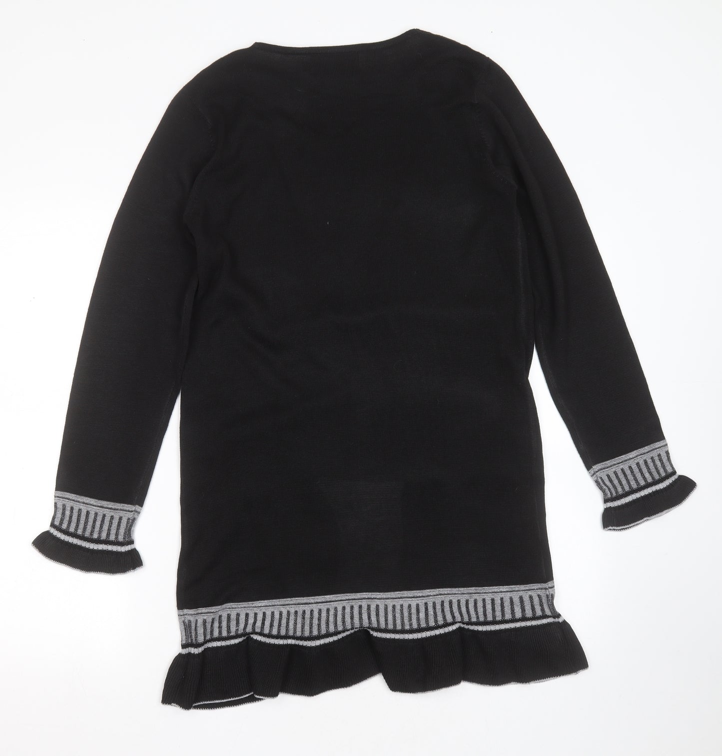 Sarah Dunnway Womens Black Round Neck Striped Polyester Cardigan Jumper Size L