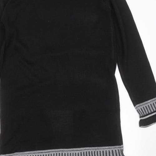 Sarah Dunnway Womens Black Round Neck Striped Polyester Cardigan Jumper Size L