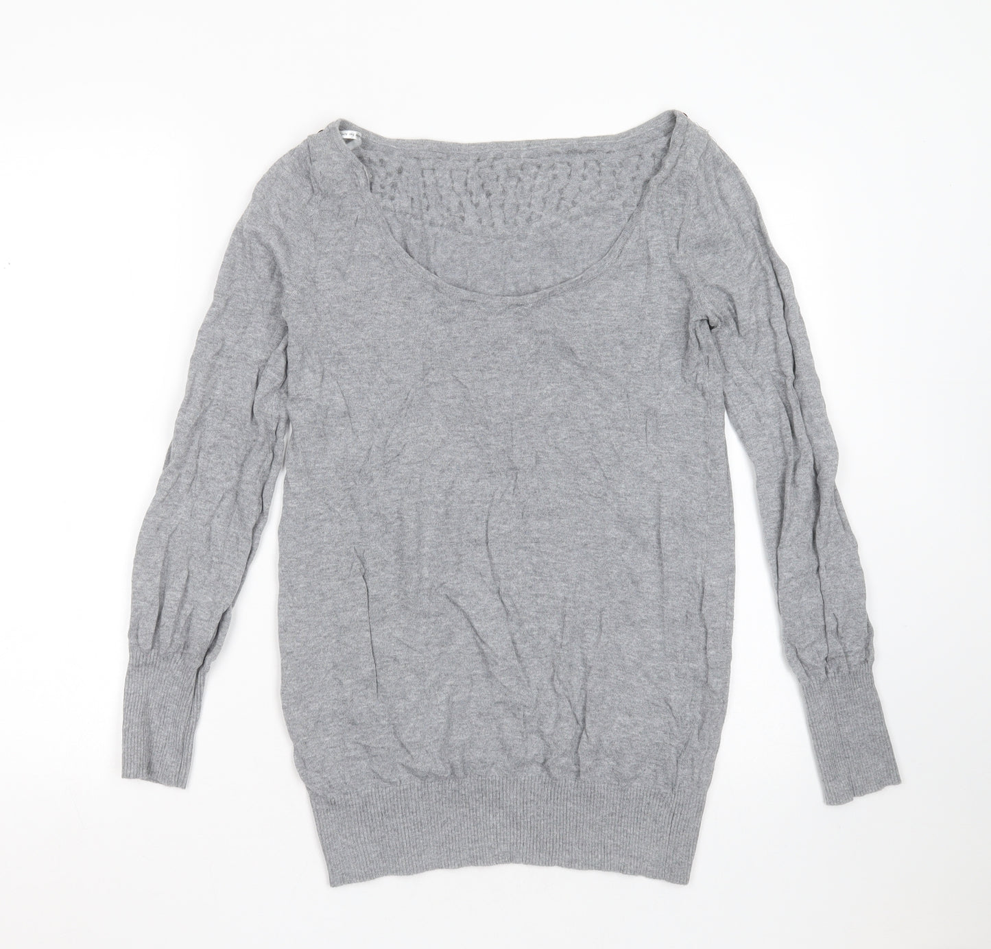 Dorothy Perkins Womens Grey Round Neck  Cotton Pullover Jumper Size 12   - beaded