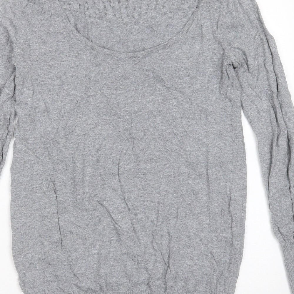 Dorothy Perkins Womens Grey Round Neck  Cotton Pullover Jumper Size 12   - beaded