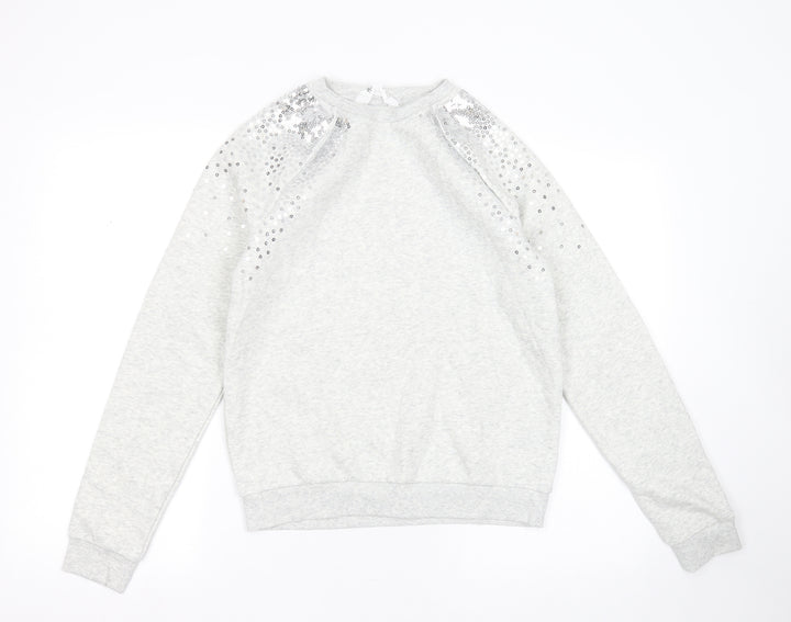 H&M Girls Grey Cotton Pullover Sweatshirt Size 13-14 Years - sequins