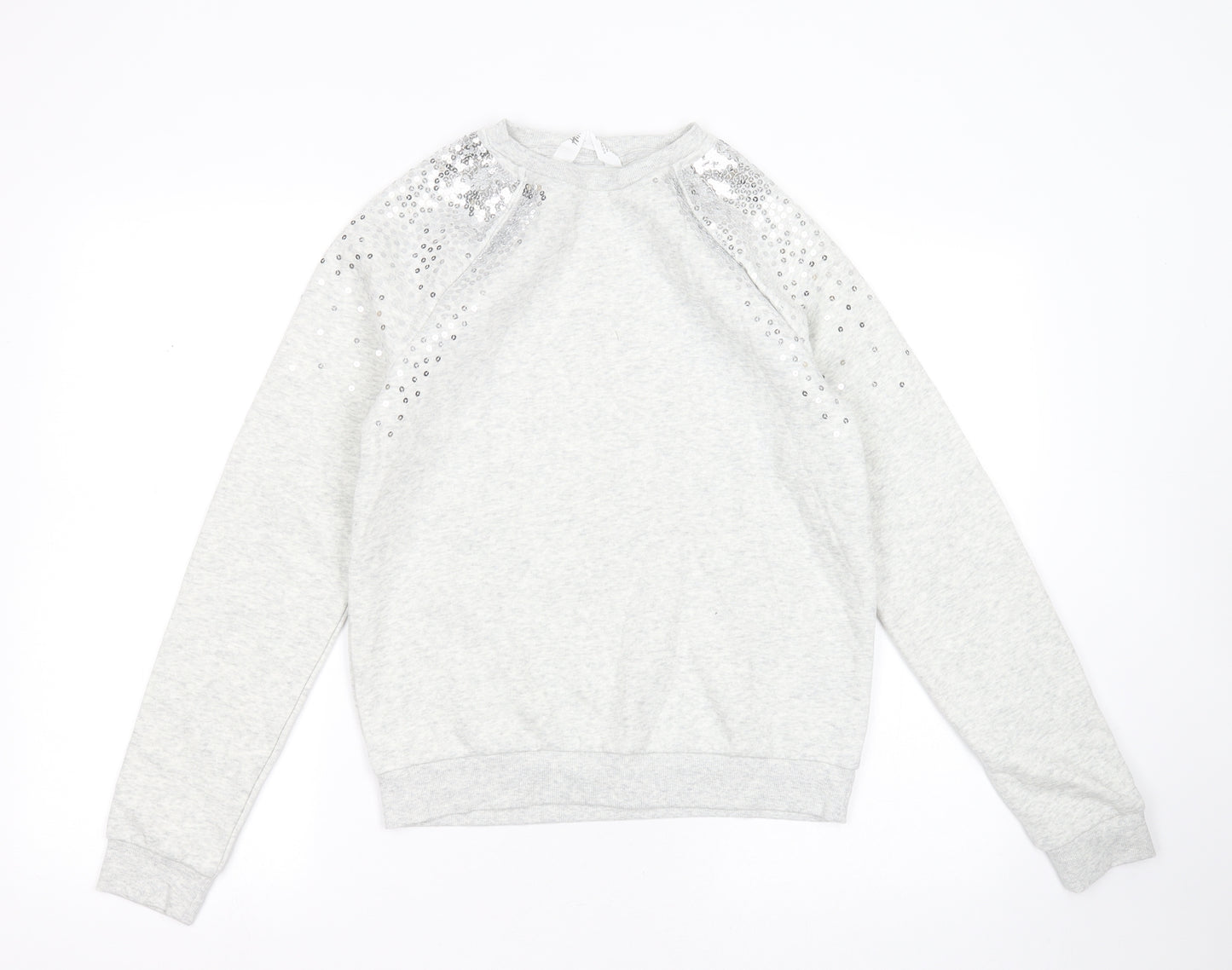 H&M Girls Grey  Cotton Pullover Sweatshirt Size 13-14 Years   - sequins