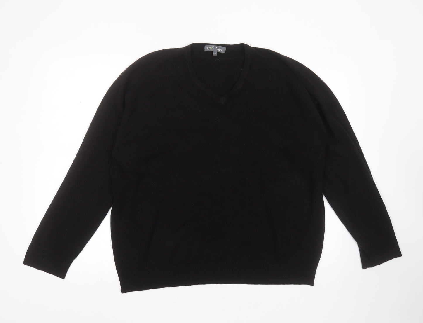 Marks and Spencer Mens Black V-Neck  Acrylic Pullover Jumper Size 2XL