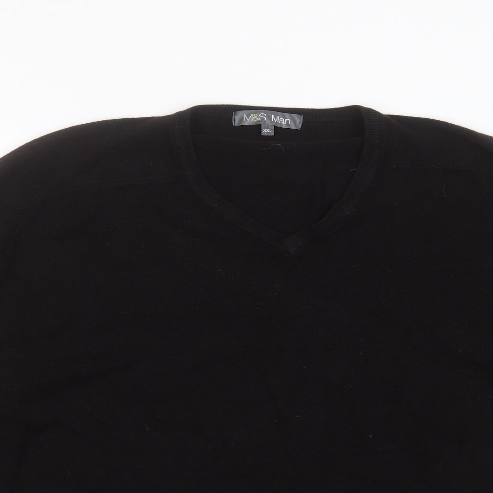 Marks and Spencer Mens Black V-Neck  Acrylic Pullover Jumper Size 2XL