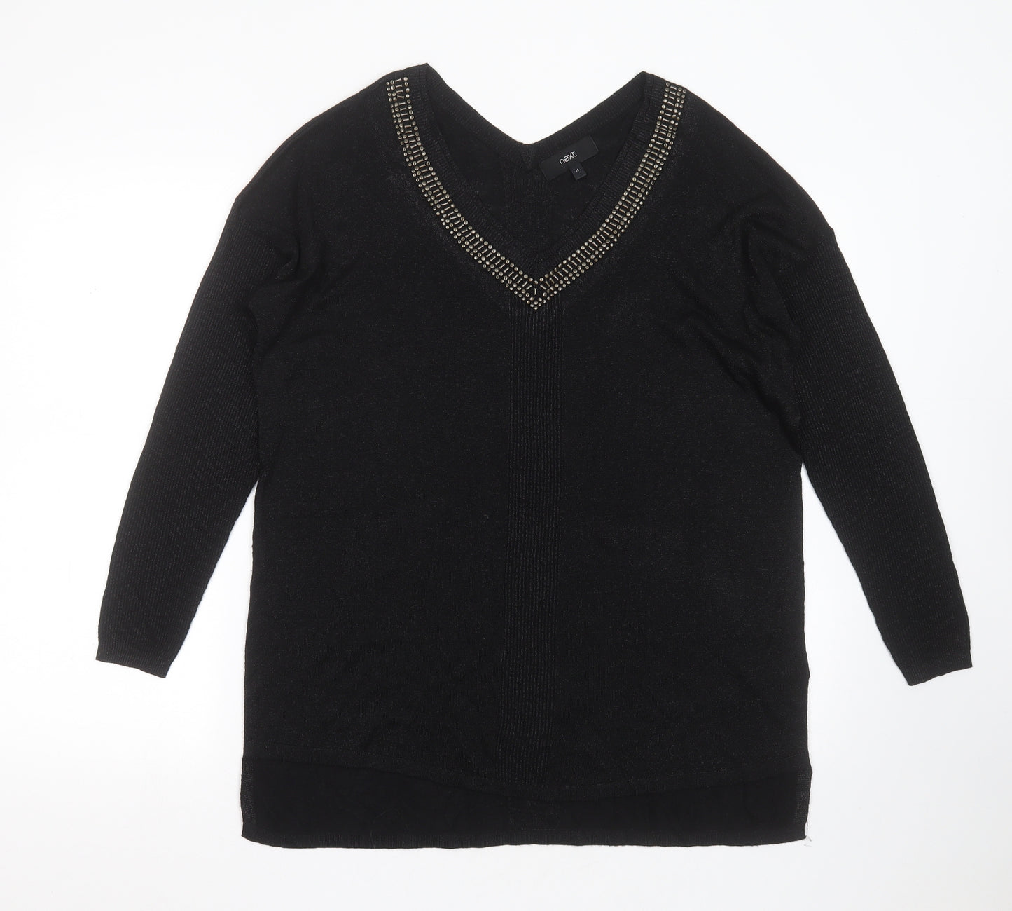 NEXT Womens Black V-Neck  Viscose Pullover Jumper Size 14   - beaded