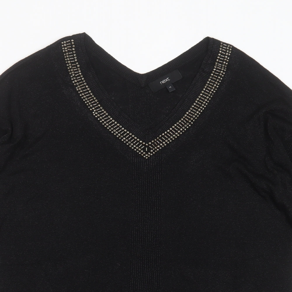 NEXT Womens Black V-Neck  Viscose Pullover Jumper Size 14   - beaded