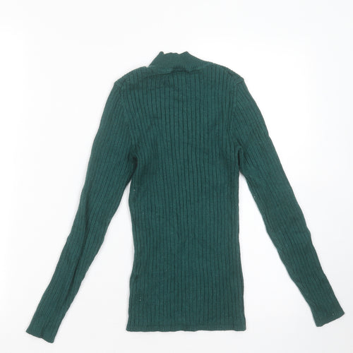 Primark Womens Green Round Neck Striped Viscose Pullover Jumper Size XS