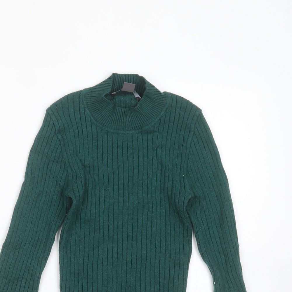 Primark Womens Green Round Neck Striped Viscose Pullover Jumper Size XS