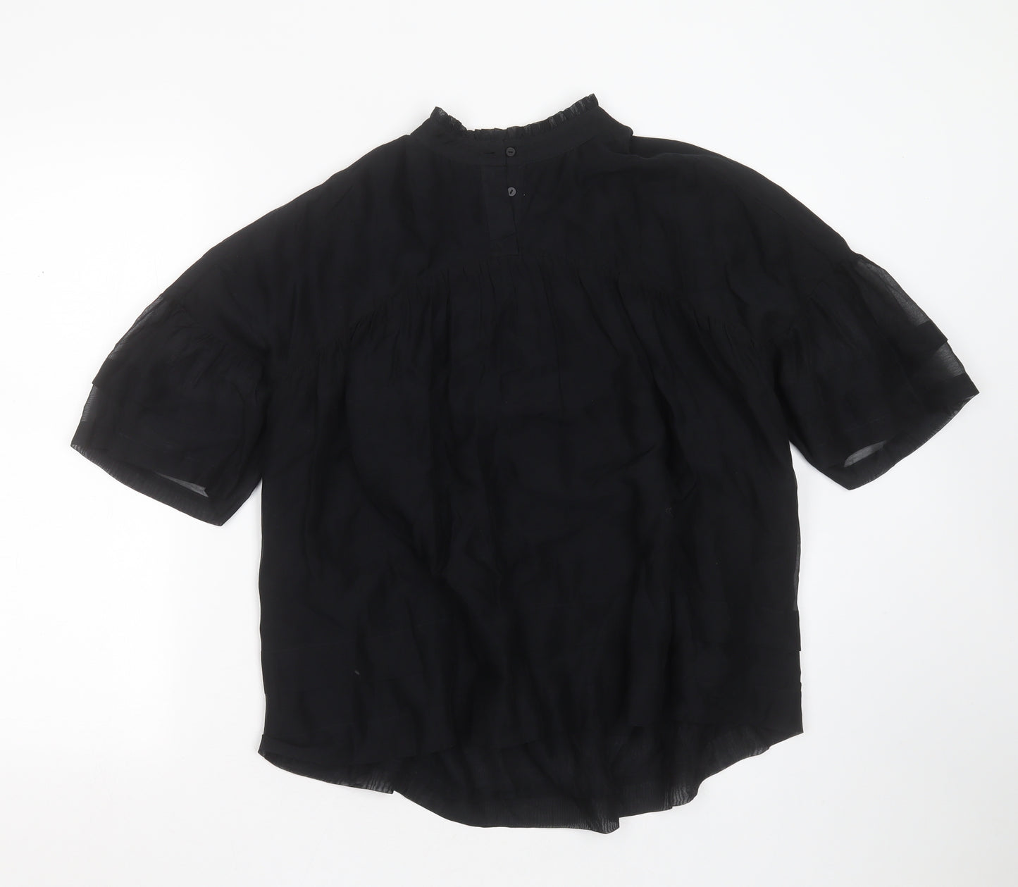 AllSaints Womens Black  Cotton Basic Blouse Size 10 Round Neck