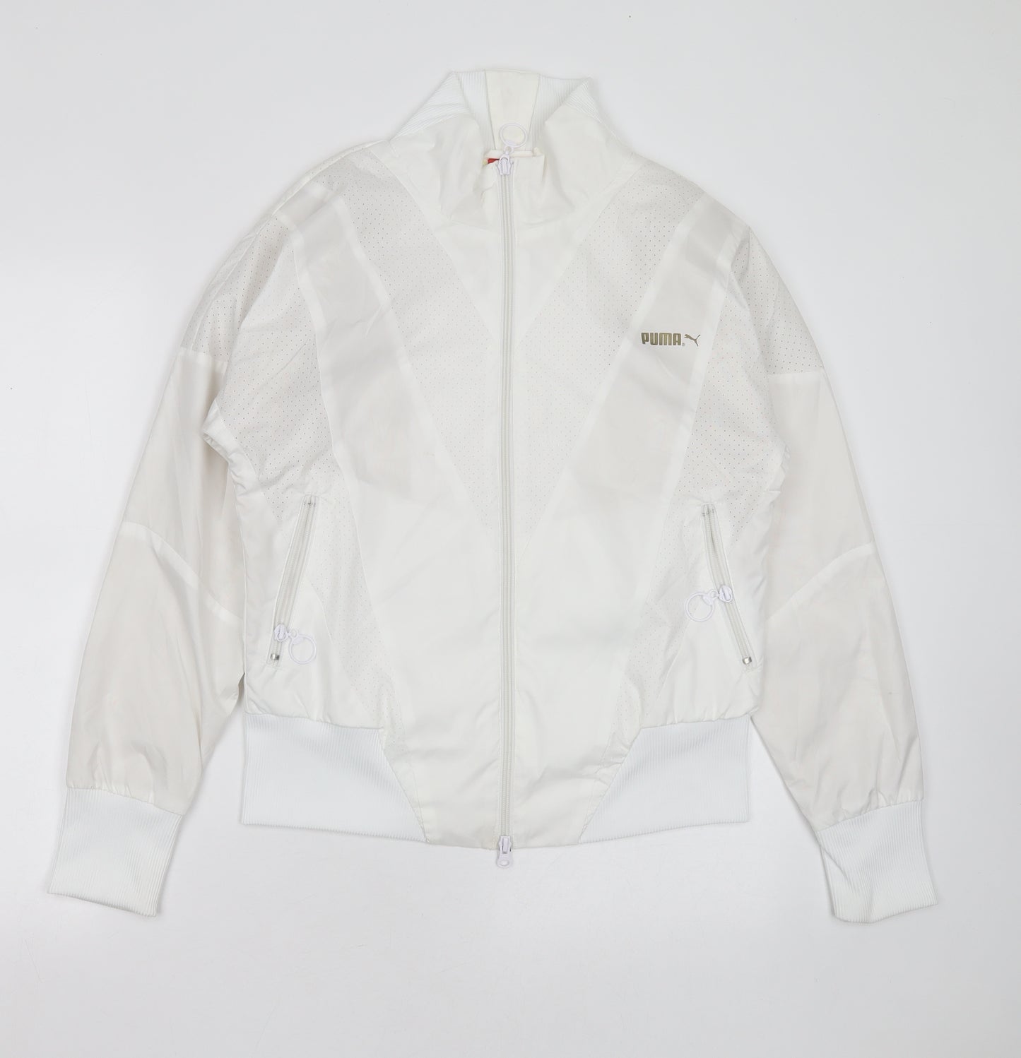 PUMA Womens White Geometric  Jacket  Size 14