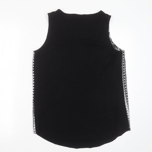 Papaya Womens Black Geometric Polyester Basic Blouse Size 12 Round Neck