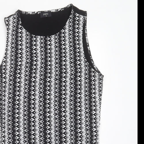 Papaya Womens Black Geometric Polyester Basic Blouse Size 12 Round Neck