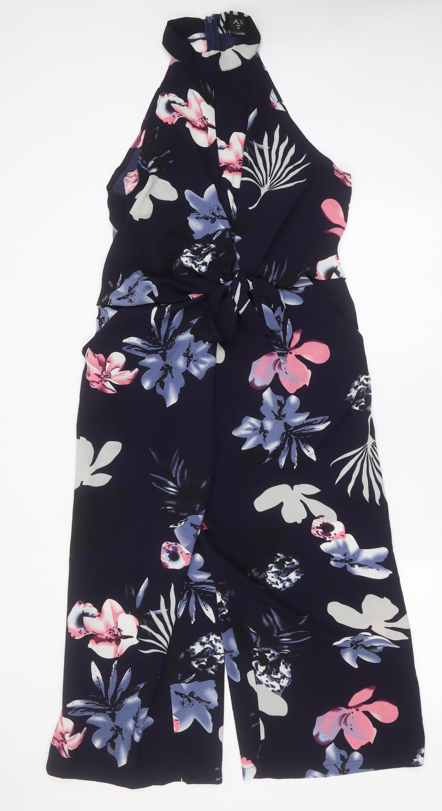 AX Paris Womens Blue Floral Polyester Jumpsuit One-Piece Size 12 L21 in
