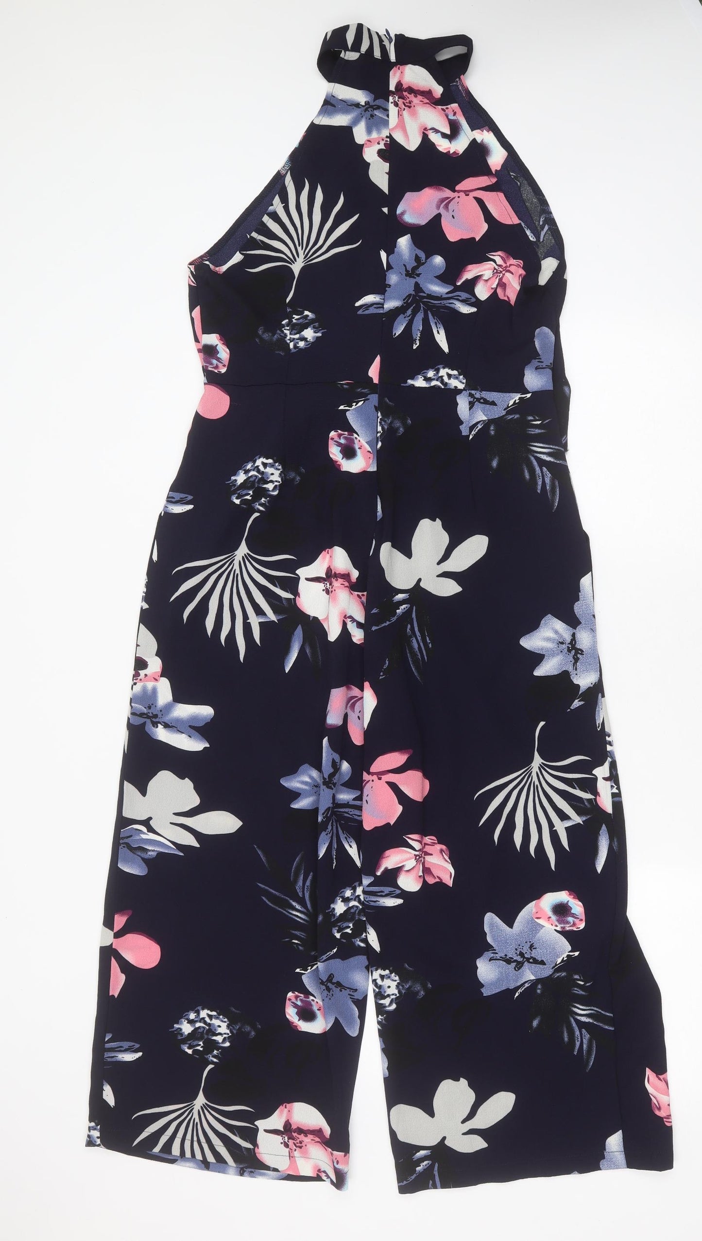 AX Paris Womens Blue Floral Polyester Jumpsuit One-Piece Size 12 L21 in
