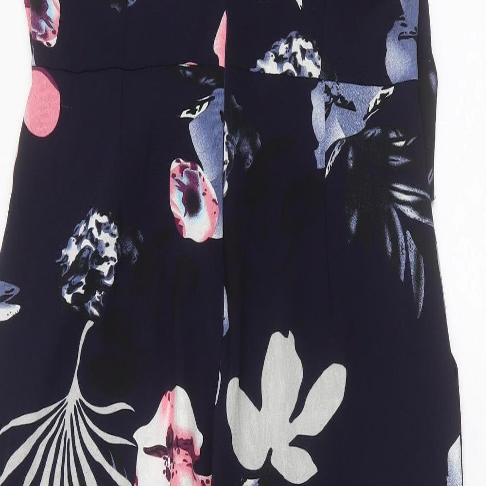 AX Paris Womens Blue Floral Polyester Jumpsuit One-Piece Size 12 L21 in