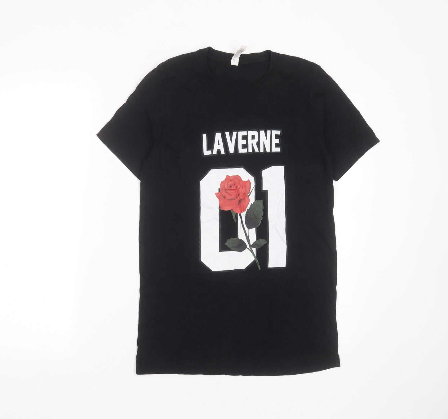Canvas Womens Black  Cotton Basic T-Shirt Size S Round Neck - laverne