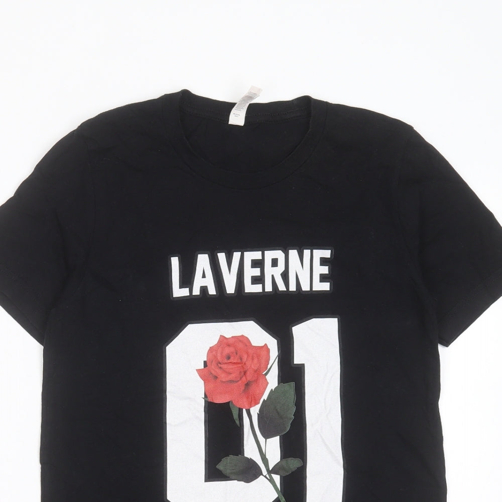 Canvas Womens Black  Cotton Basic T-Shirt Size S Round Neck - laverne