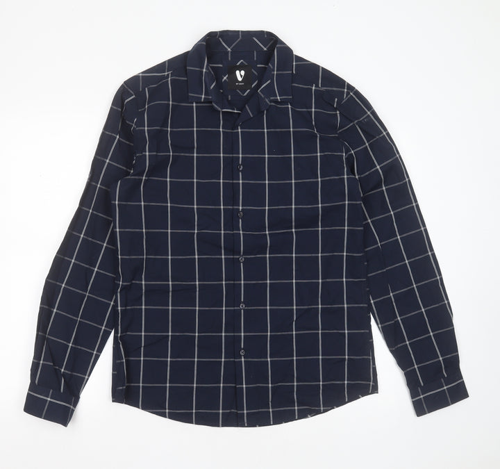 Very Mens Blue Check Cotton  Button-Up Size M Collared Button