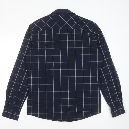 Very Mens Blue Check Cotton  Button-Up Size M Collared Button