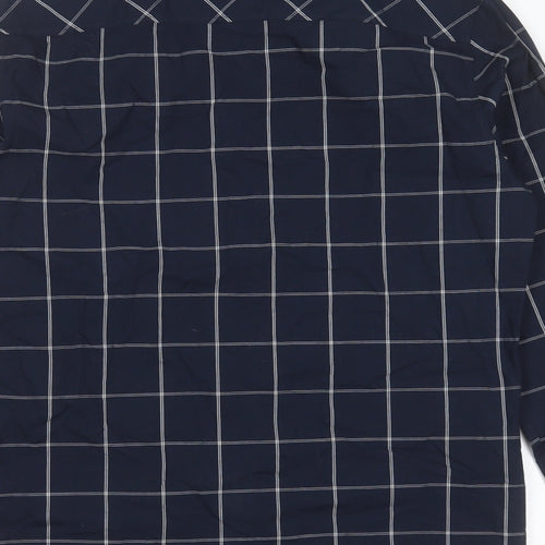 Very Mens Blue Check Cotton  Button-Up Size M Collared Button