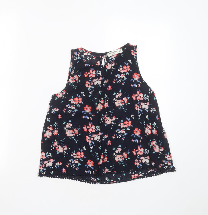 Abercombie kids Girls Blue Floral Cotton Basic Blouse Size 9-10 Years Round Neck