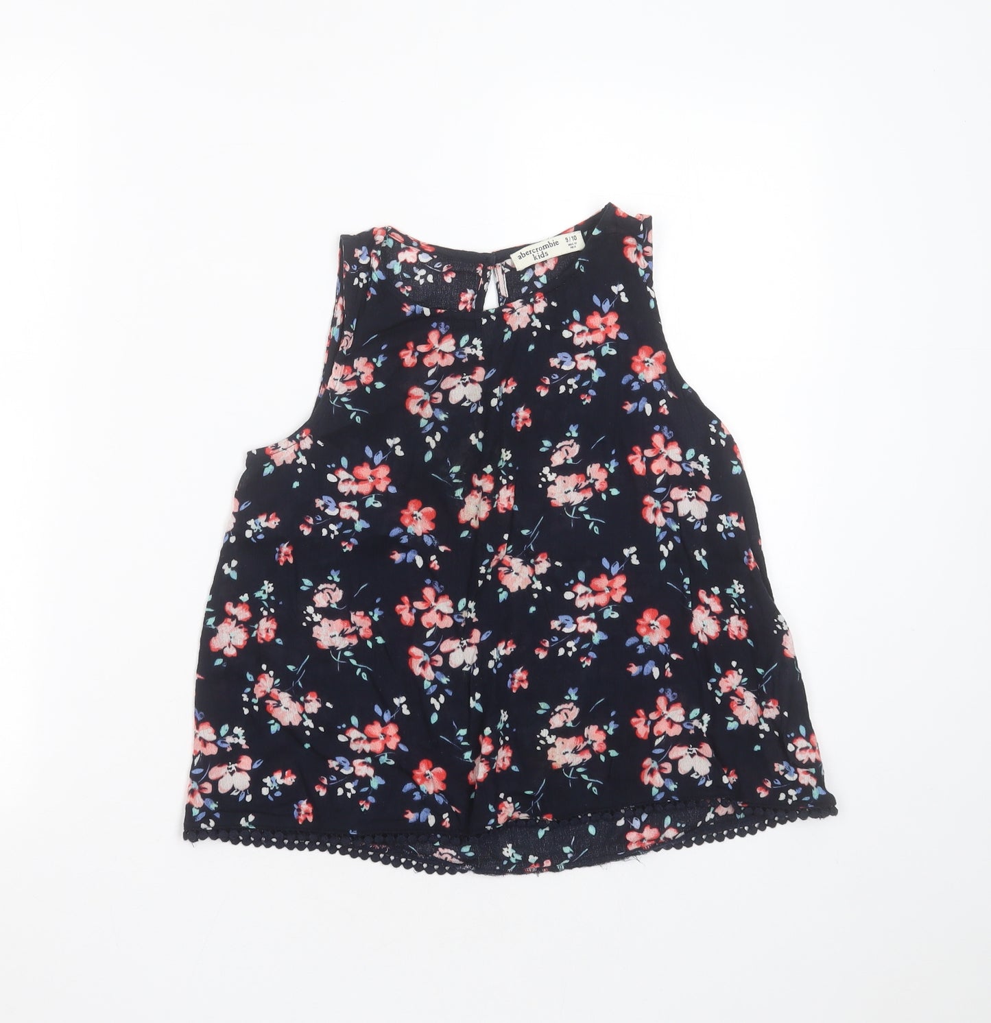 Abercombie kids Girls Blue Floral Cotton Basic Blouse Size 9-10 Years Round Neck