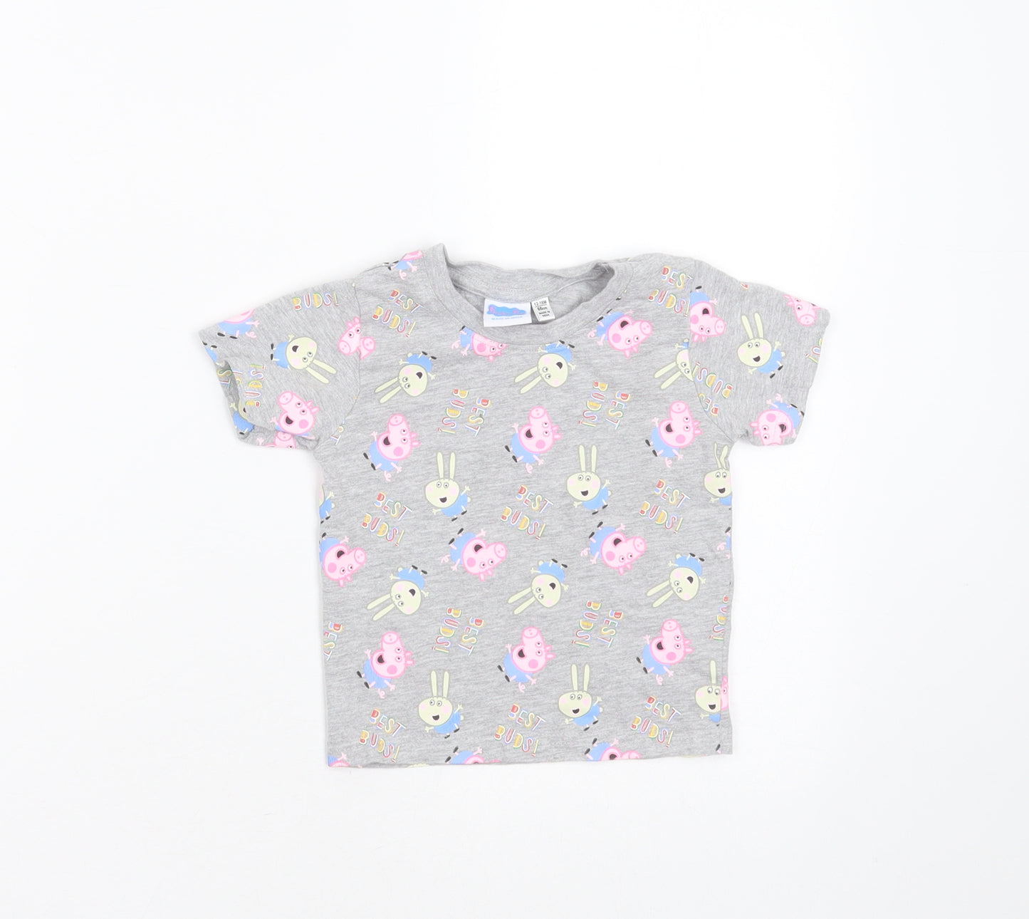 Primark Baby Grey  Cotton Basic T-Shirt Size 12-18 Months Round Neck  - peppa pig