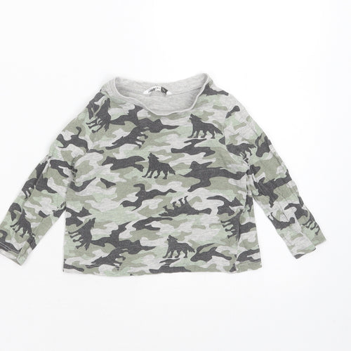 Pep&CO Boys Grey Camouflage Cotton Basic T-Shirt Size 9-12 Months Round Neck  - wolves