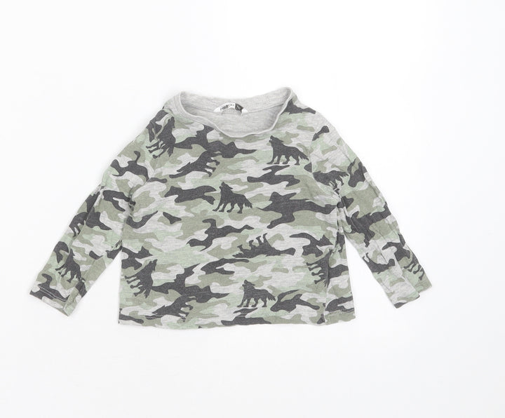 Pep&CO Boys Grey Camouflage Cotton Basic T-Shirt Size 9-12 Months Round Neck - wolves