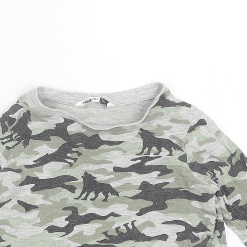 Pep&CO Boys Grey Camouflage Cotton Basic T-Shirt Size 9-12 Months Round Neck  - wolves