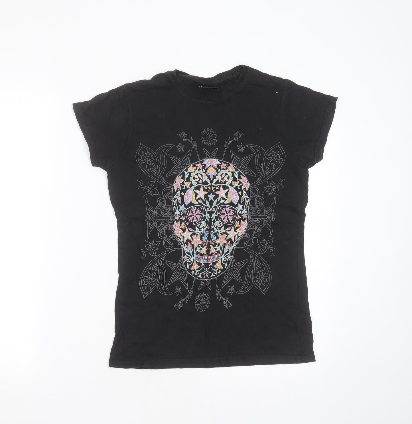 the british museum Womens Black  Cotton Basic T-Shirt Size S Round Neck - skull