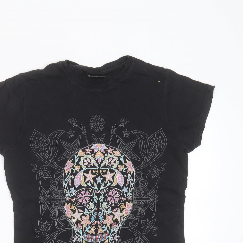 the british museum Womens Black  Cotton Basic T-Shirt Size S Round Neck - skull