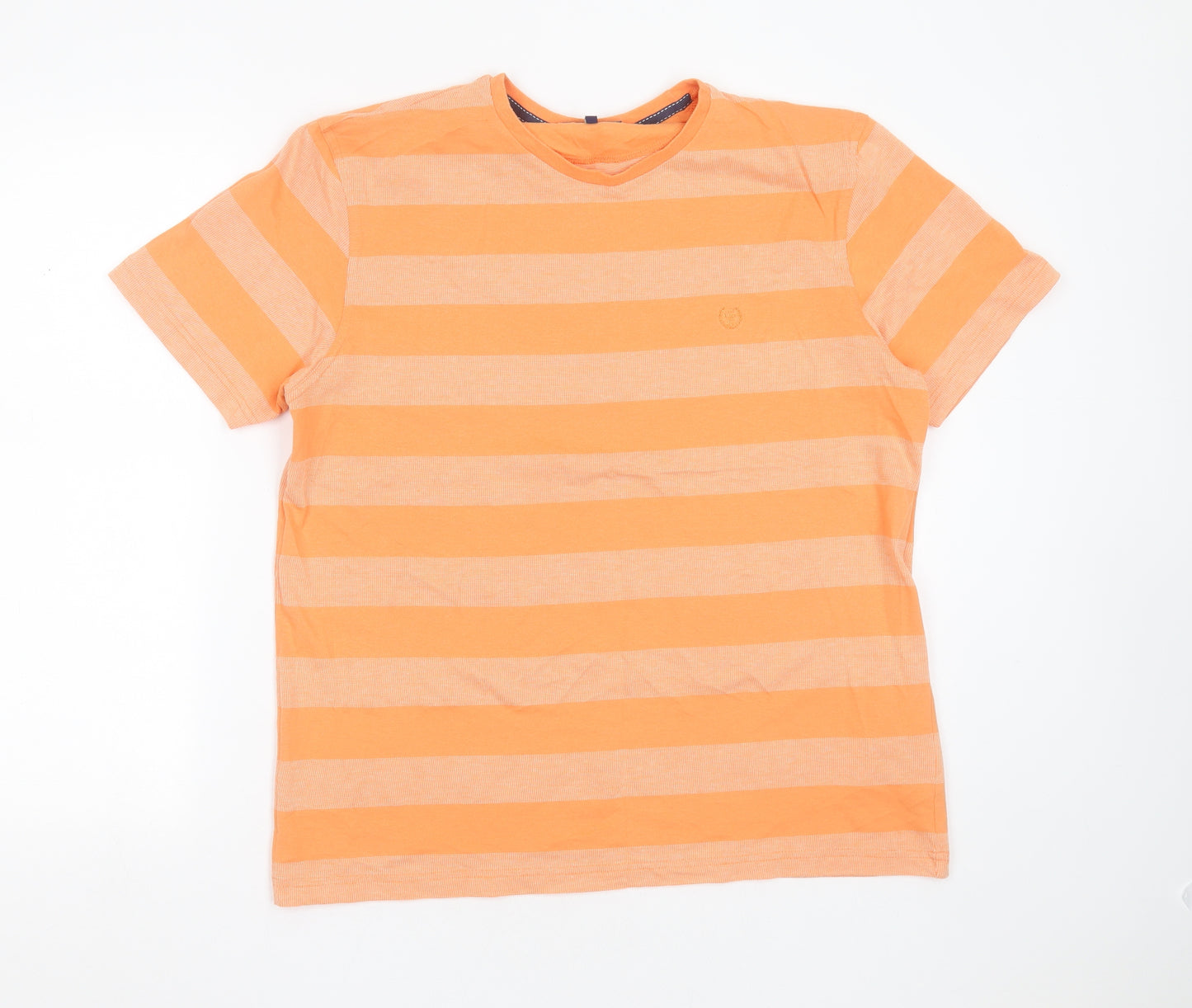 Easy Mens Orange Striped Cotton  T-Shirt Size L Round Neck