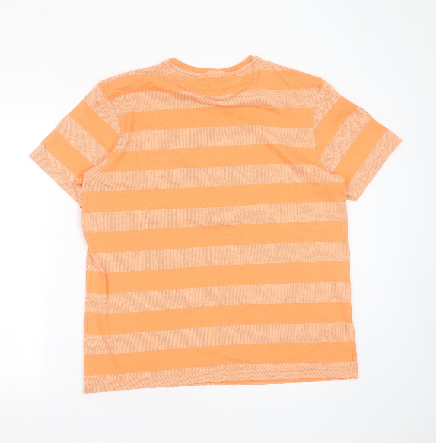 Easy Mens Orange Striped Cotton  T-Shirt Size L Round Neck