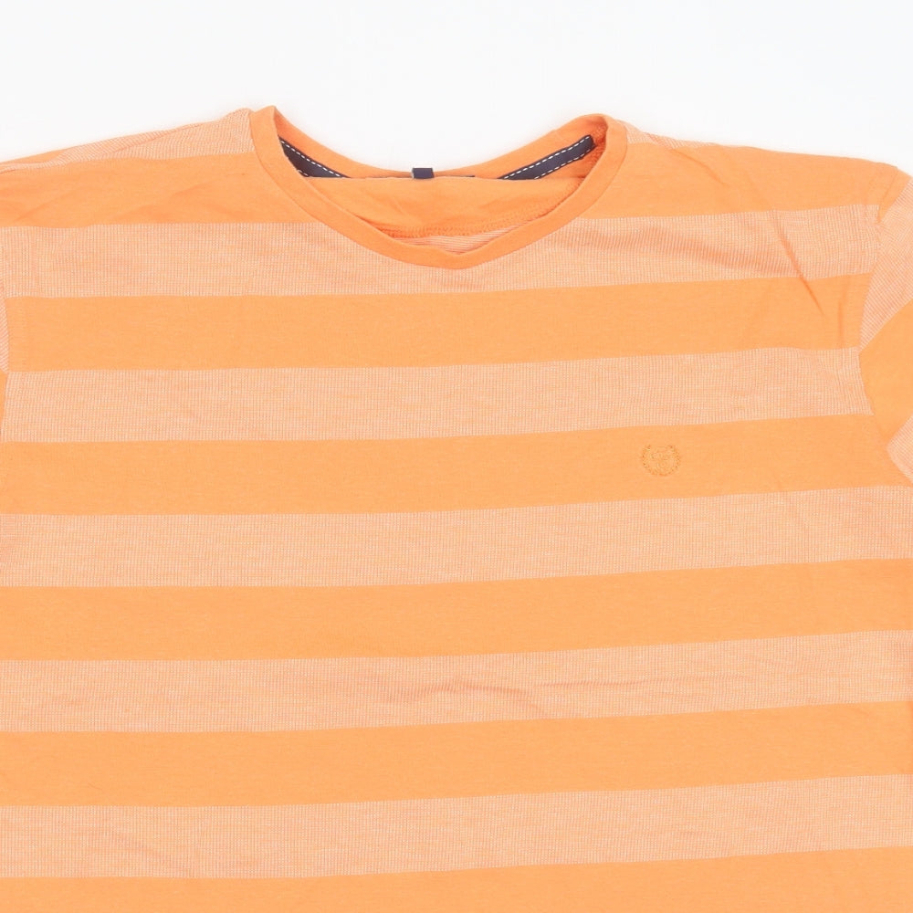 Easy Mens Orange Striped Cotton  T-Shirt Size L Round Neck