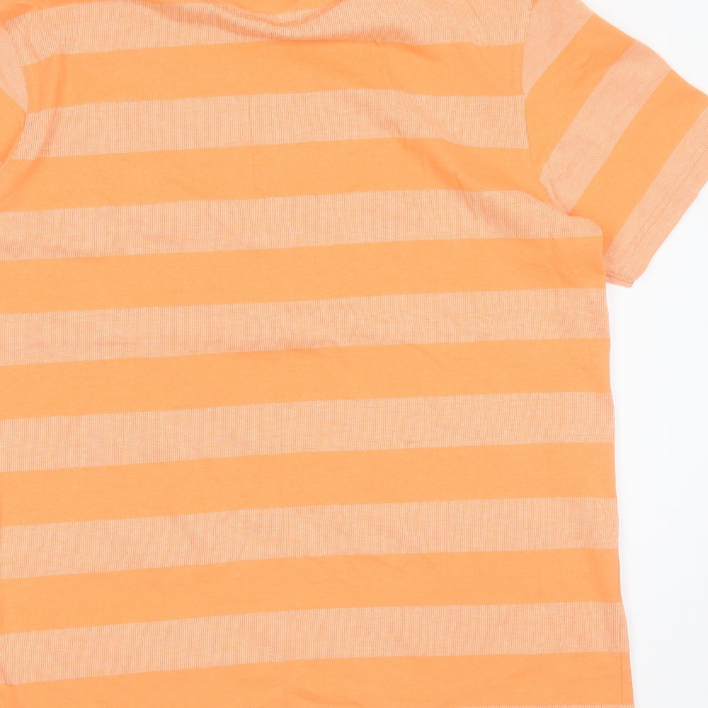 Easy Mens Orange Striped Cotton  T-Shirt Size L Round Neck