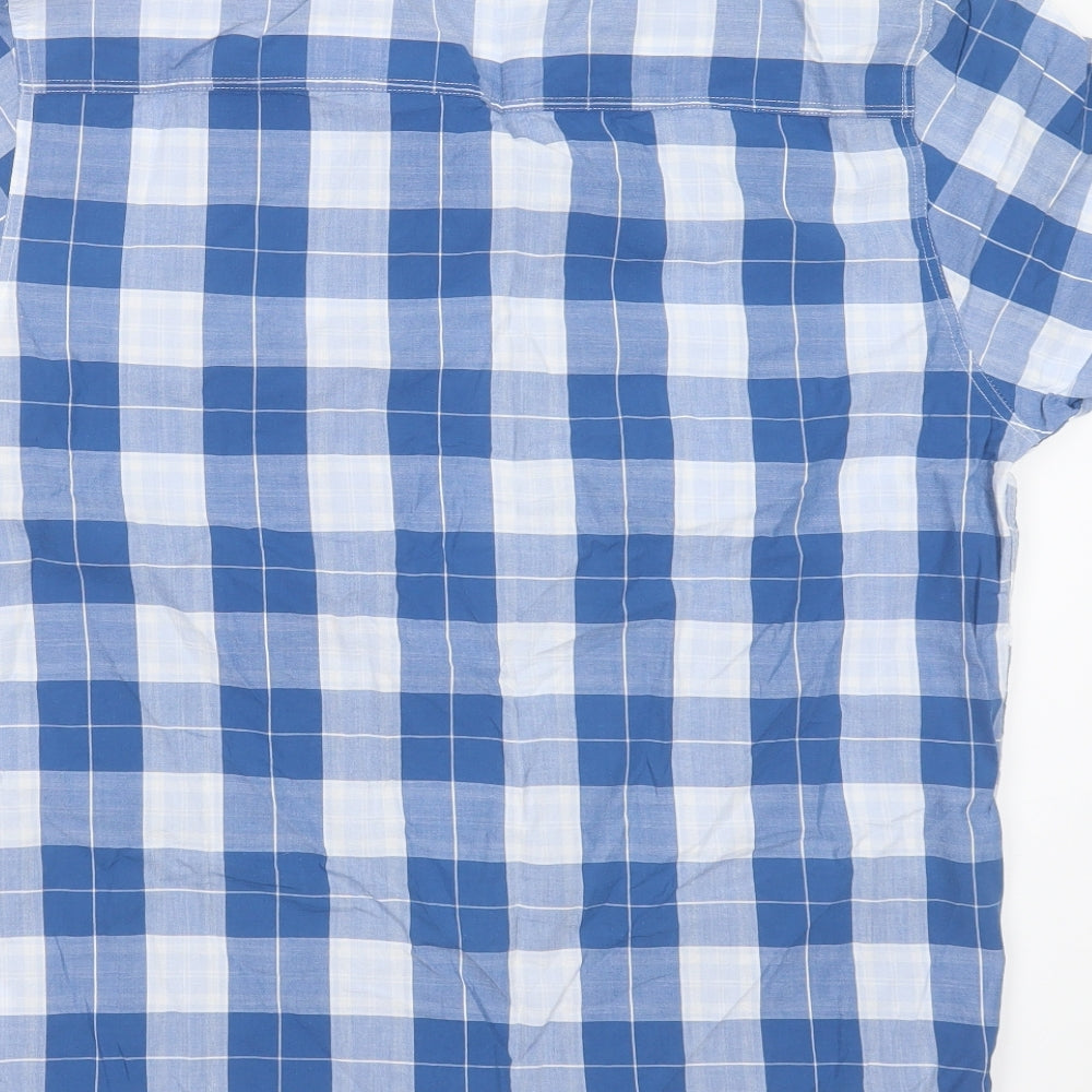 Peacocks Mens Blue Check Cotton  Button-Up Size L Collared Button