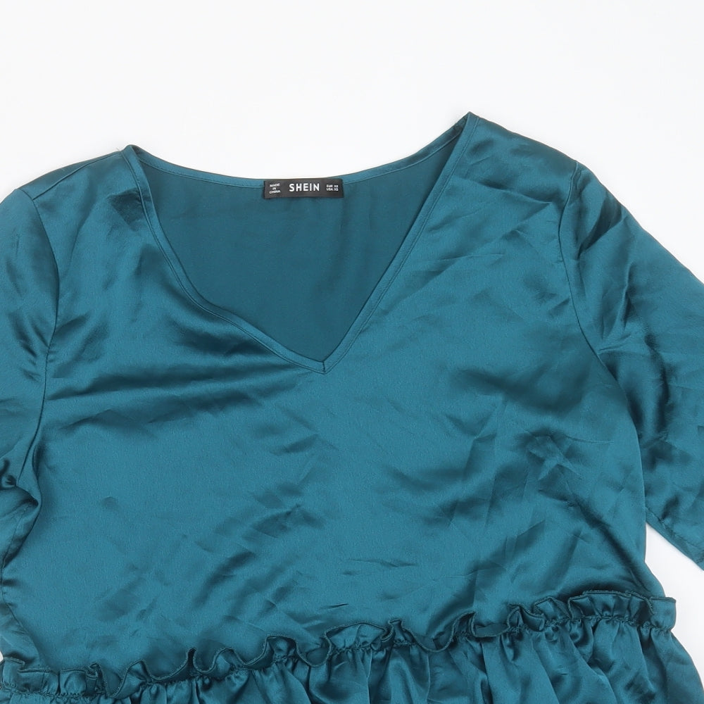 SheIn Womens Green  Polyester Basic Blouse Size XS V-Neck
