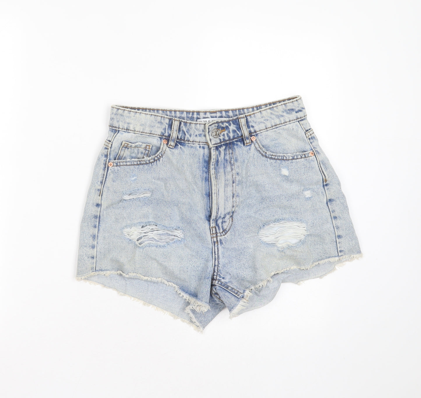Primark Womens Blue  Cotton Hot Pants Shorts Size 10  Regular Zip - distressed