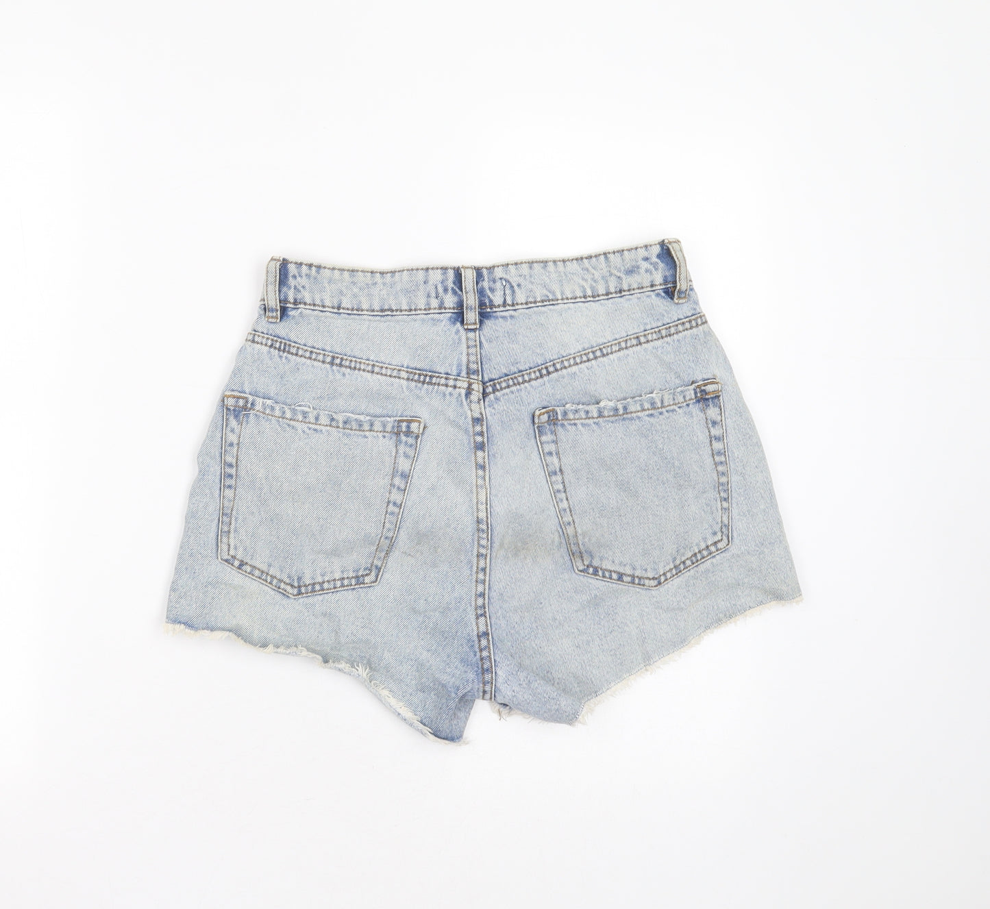 Primark Womens Blue  Cotton Hot Pants Shorts Size 10  Regular Zip - distressed