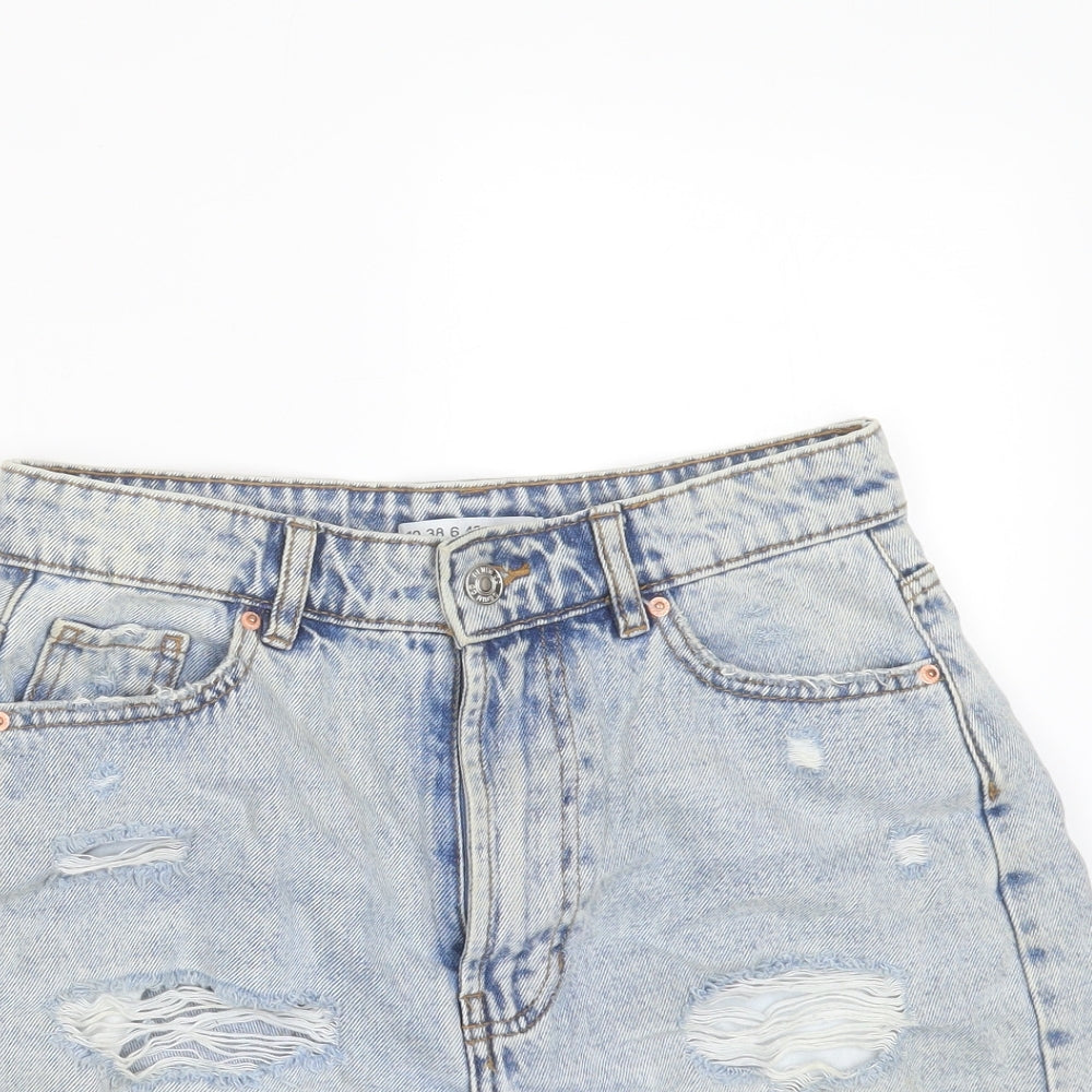 Primark Womens Blue  Cotton Hot Pants Shorts Size 10  Regular Zip - distressed