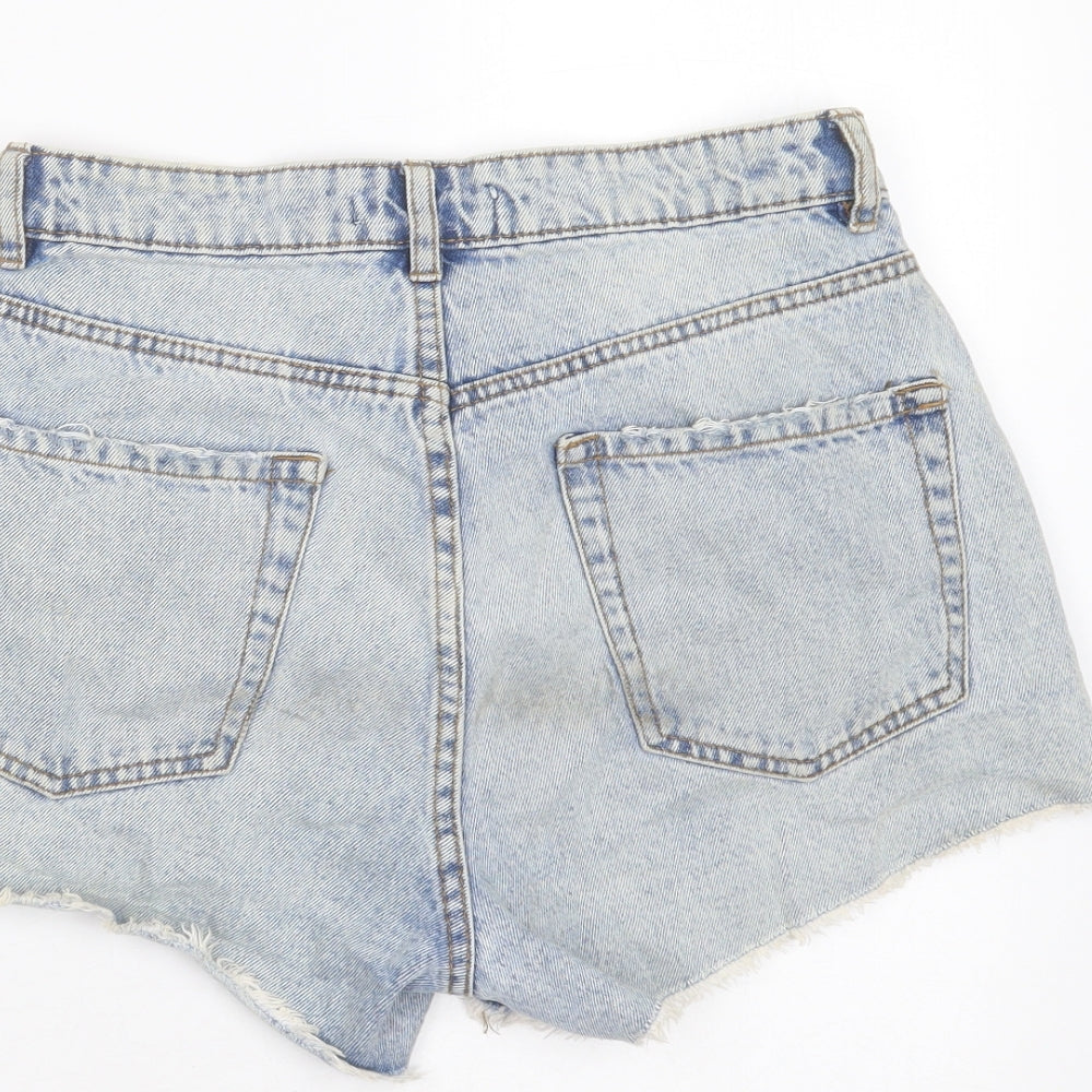 Primark Womens Blue  Cotton Hot Pants Shorts Size 10  Regular Zip - distressed
